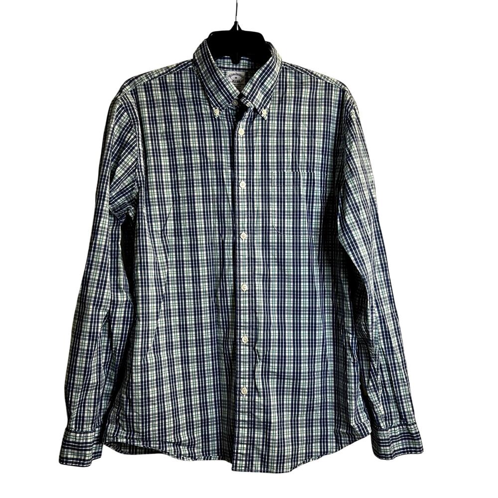 Brooks Brothers the original polo plaid button shirt size M cotton blue white